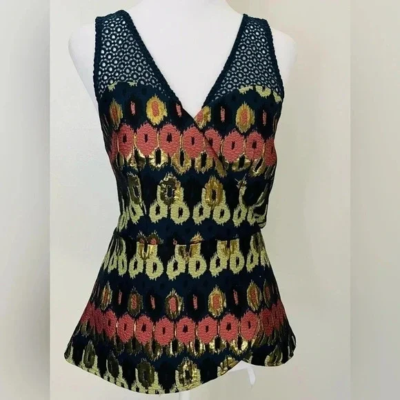 Anthropologie HD in Paris Jacquard Peplum Top sz 6 - Picture 2 of 12